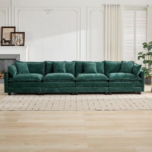 4-Seater Chenille Modular Straight Sectional Sofas with Double-Layer Cushions and Breathable Fabric - 1 of 4