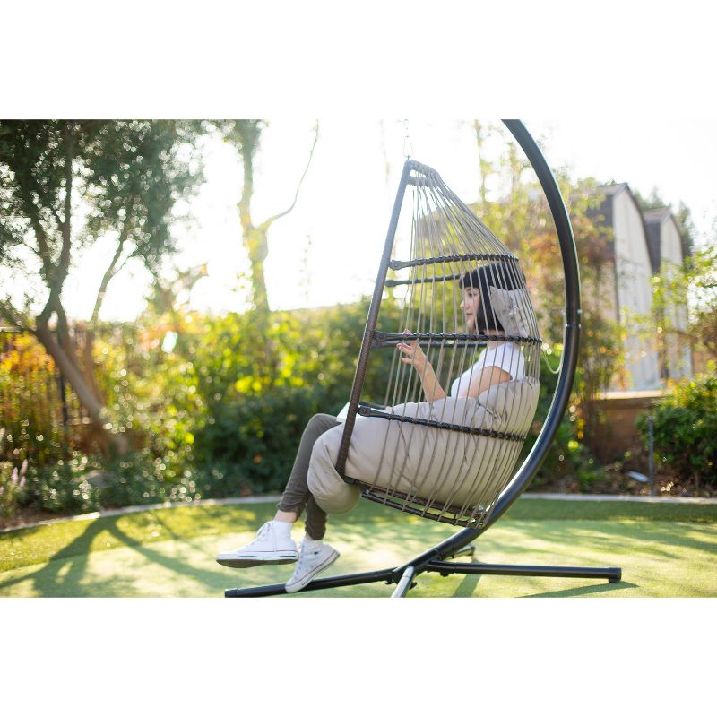Barton Outdoor Hanging Egg Chair Chair Basket Egg Style Seating Chair with Cushion and Headrest, 3 of 7