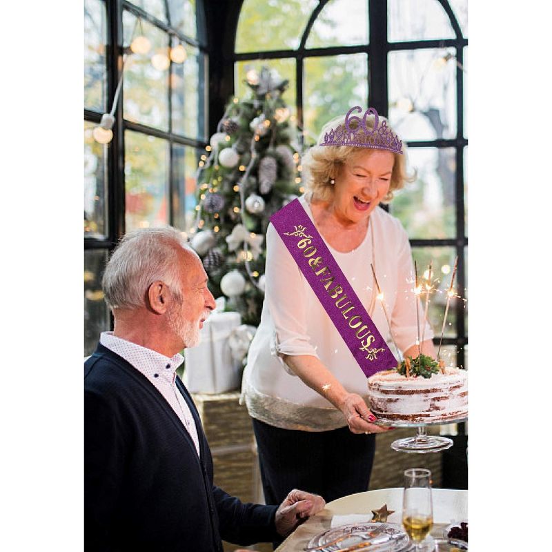 Meant2tobe 60th Birthday Sash And Tiara For Women - Purple, 4 of 5