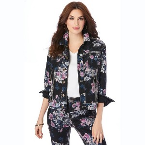 Roaman's Women's Plus Size Reversible Stretch Denim Jacket - 1 of 4