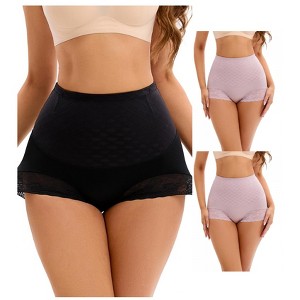 INSPIRE CHIC 3 Packs Women's Lace Mesh Light and Breathable Tummy Control Briefs High Waist Control Panties - 1 of 4