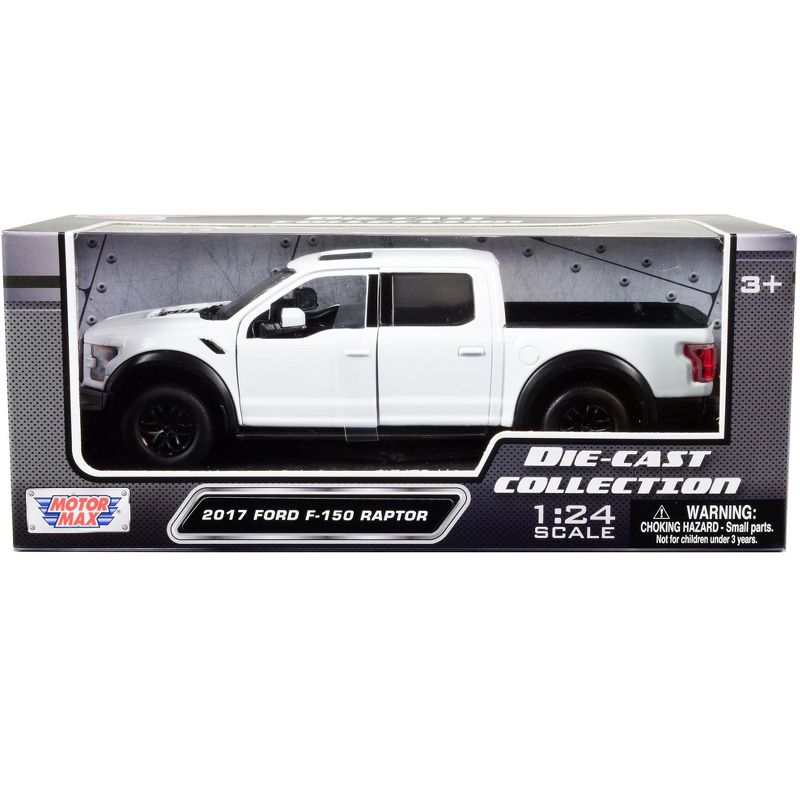 2017 Ford F-150 Raptor Pickup Truck White with Black Wheels 1/24 Diecast Model Car by Motormax, 3 of 4