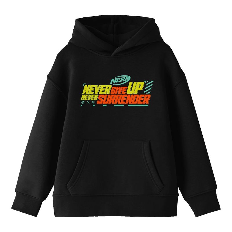 Nerf Never Give Up Never Surrender Youth Black Hoodie, 1 of 4