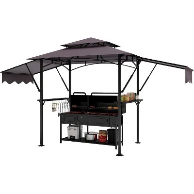 Grill Gazebo Canopy,Outdoor BBQ Grill Patio Canopy Tent with Led Light/Extra Shadows*2/Bottle Opener/Hanging Hooks
