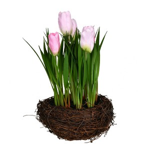 Vickerman 9" Artificial Pink Potted Tulip, Pack of 2 - 1 of 4