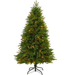 Nearly Natural 5-ft Sun Valley Fir Artificial Christmas Tree with 200 Clear LED Lights - 1 of 4