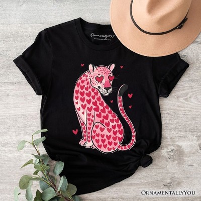 Maglietta Donna San Valentino Divertente | Stampa Cuore Leopardata E Quadri Buffalo | Maniche Corte Girocollo | Grigio Taglia L