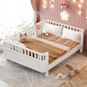Hrinhom Full Size Wood Platform Bed for Kids, Wood Low Profile Full Bed with Rails - 1 of 4