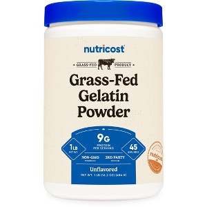 Nutricost Grass-Fed Beef Gelatin Powder (1 LB) Unflavored - 9g of Protein per Serving, GMO-Free, Gluten-Free, 45 Servings - 1 of 4