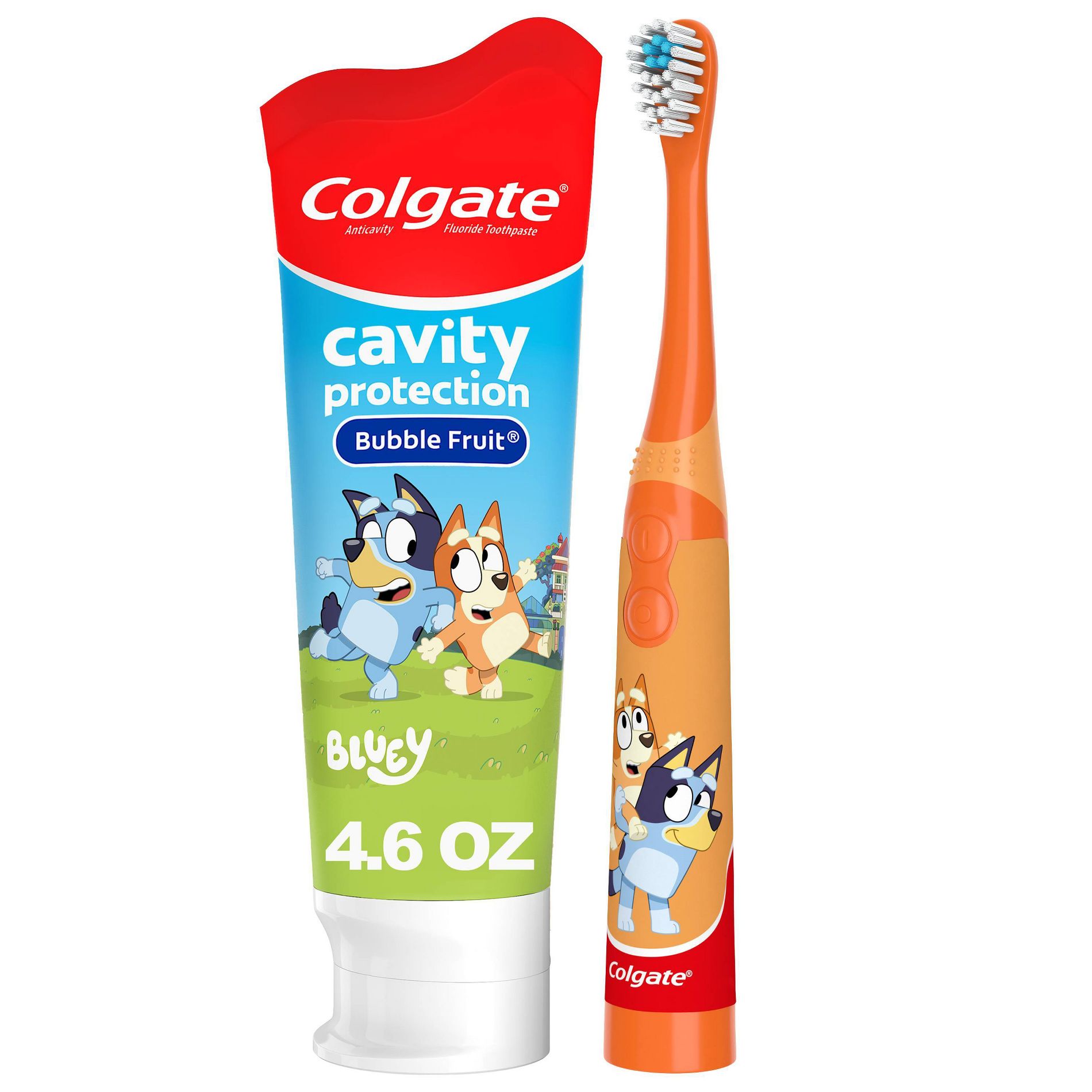 Colgate Kids' Battery Bluey Bingo Extra Soft Toothbrush + 4.6oz Cavity Protecting Fluoride Toothpaste