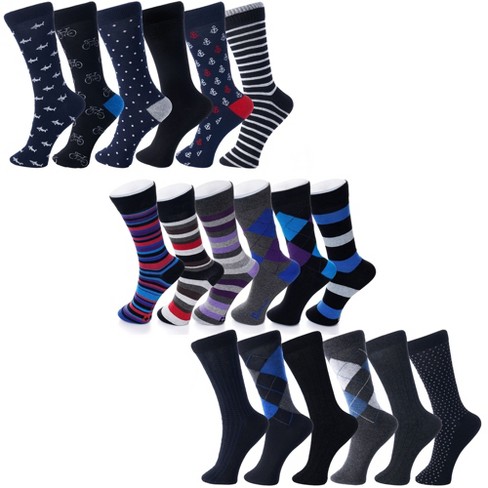 Alpine Swiss Mens Cotton 18 Pack Dress Socks Solid Ribbed Argyle Shoe ...