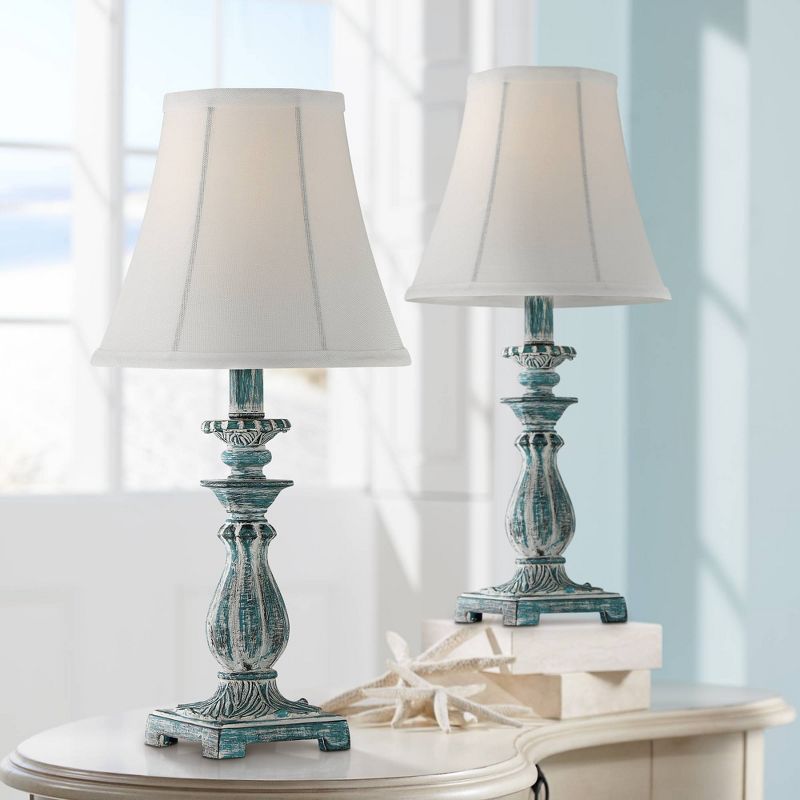 Regency Hill Cali Traditional Accent Table Lamps 19" High Set of 2 Antique Blue White Bell Shade for Bedroom Living Room Bedside Nightstand Office, 2 of 10