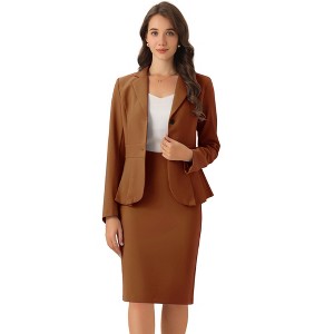 INSPIRE CHIC Women's Business Long Sleeve Notched Lapel Peplum Blazer Pencil Skirt Suit Set 2 Pcs - 1 of 4
