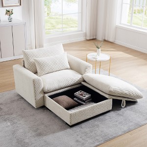 MYINDA Corduroy Deep Seat Single Upholstered Decorative Chair with Storage Ottoman for Living Room/Office,Beige - 1 of 4