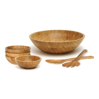 Natural Bamboo Salad Bowl Set with Servers