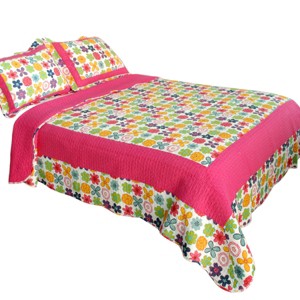 Slickblue Vermicelli Quilted Quilt Set, 8 Floral Design, Full/Queen, Cotton, Machine Washable, 3-Piece - 1 of 4