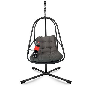 Ridstar Outdoor Rattan Hanging Swing Chair with C-Frame, Cushion & Pillow-Gray - 1 of 4