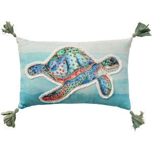 Mina Victory Coastal Accessories Embellished Turtle 13" x 21" Multicolor Throw Pillow - 1 of 4