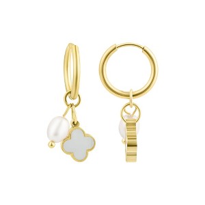 Adornia Tarnish Resistant 18k Gold Plated Freshwater Pearl Clover Hoop Earrings - 1 of 4