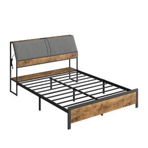 COZONY Upholstered Bed Frame with Storage Drawers, Built in USB Charging Ports Brown Finish - 1 of 4