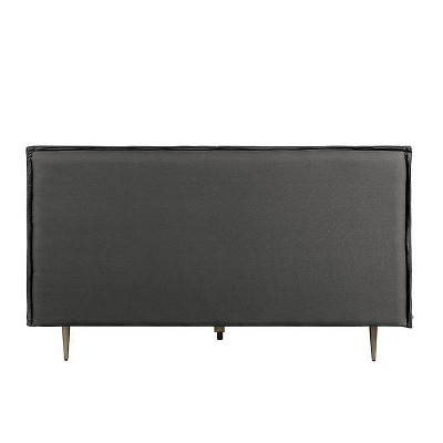 Metis Gray Top Grain Leather Upholstered Queen Bed with Metal Legs