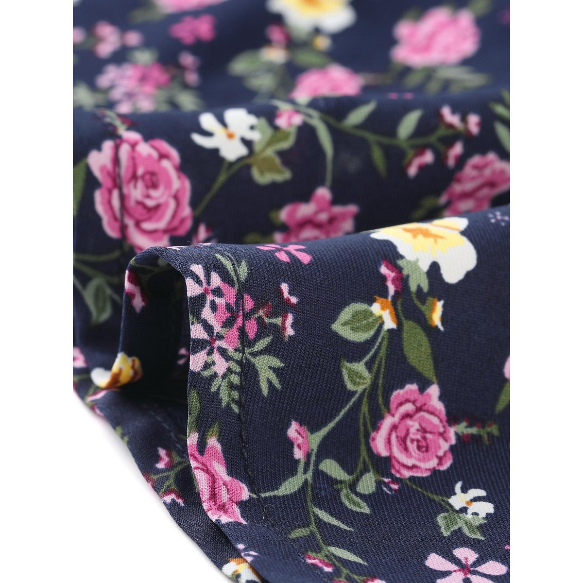 Женские платья INSPIRE CHIC Women's Smocked Waist Tie Neck Floral Long Sleeve Dress Medium Dark Blue — фото 5