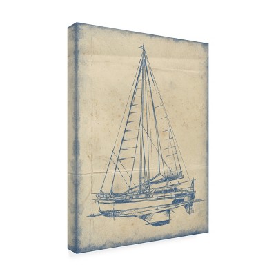 Ethan Harper Blue and White Yacht Blueprint Canvas Print 14x19