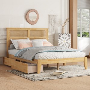 Full Size Storage Bed with Rattan Headboard and Two Storage Drawers - 1 of 4