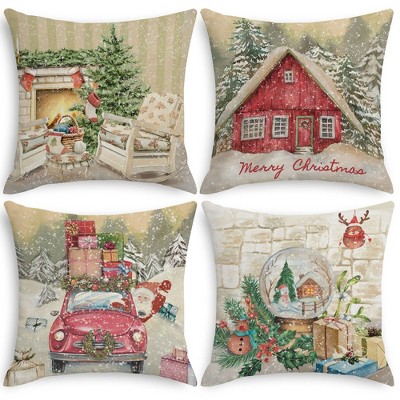Presence 4 PCS 18-inch Christmas Vintage Pillow Cover