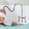 WOWOW 3 Holes Double Handle Bridge Kitchen Faucet with Pull Down Sprayer and Supply Lines in Black - 2 of 4
