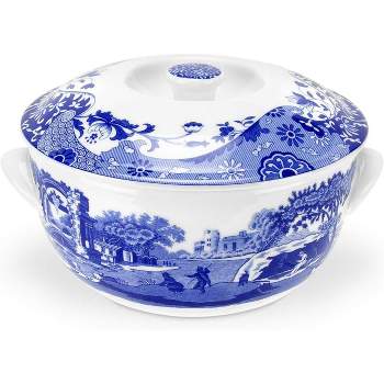 Spode Blue Italian Round Covered Deep Dish with Lid, Oven Safe, 2 Quarts - Blue/White