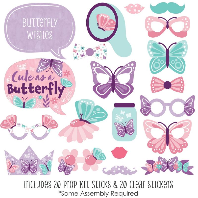 Big Dot of Happiness Beautiful Butterfly - Floral Baby Shower or Birthday Party Photo Booth Props Kit - 20 Count, 2 of 7