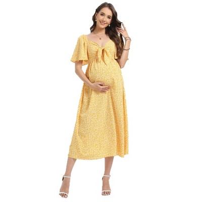 Women's Knotted Side Slit Knee Length Wrap Baby Shower Dress