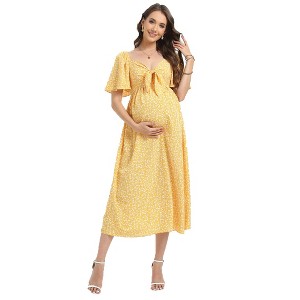 Women's Knotted Side Slit Knee Length Wrap Baby Shower Dress - 1 of 1