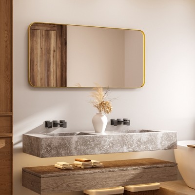 Tempered Glass Rounded Rectangle Framed Wall-Mounted Bathroom Vanity Mirror