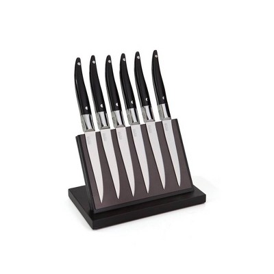 Laguiole Expression Dark Bakelite Wood 6 Piece Steak Knife Set with Magnetic Block