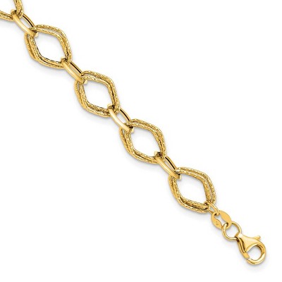 Black Bow Jewelry 14k Yellow Gold Italian 8mm Polished Textured Chain Bracelet, 7.5 Inch
