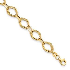 Black Bow Jewelry 14k Yellow Gold Italian 8mm Polished Textured Chain Bracelet, 7.5 Inch - 1 of 4