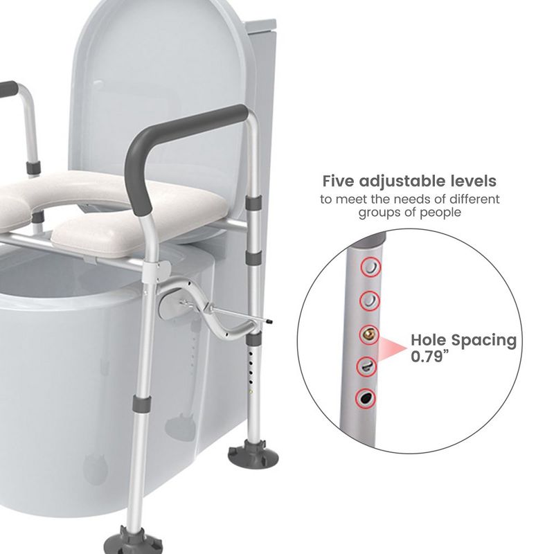 Raised Toilet Seat, Height Adjustable Toilet Safety Chair for Handicapped, Supports Up to 300lbs, Toilet Riser with Anti-Slip Handles, 4 of 7