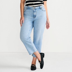 Lands' End Women's Soft Denim Mid Rise Relaxed Straight Crop Jeans - 1 of 4