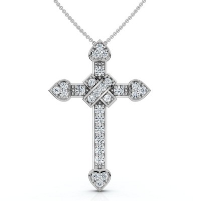 Pompeii3 1/2ct Fancy Unique Diamond Cross Pendant 14K White Gold