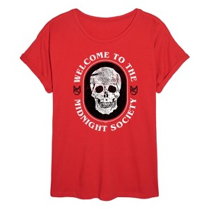 Women's - Are You Afraid of the Dark - Welcome To The Midnight Society Skull Oversized Graphic T-Shirt - 1 of 4