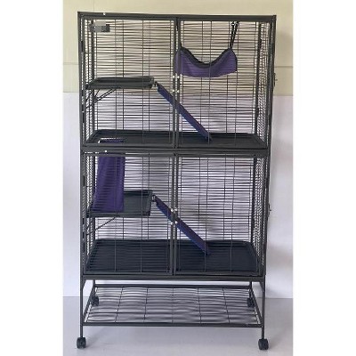 Metal Small Animal Pet Cage, Double-Layer Animal Habitat with Ramp and Tray, Suitable for Hamsters, Squirrels, Hedgehogs, Rabbits, and Ferrets