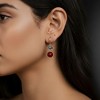 Anna-Kaci Lotus Drop Earrings with Delicate Petal Motif and Smooth Round Bead Accent for an Artistic Feminine Statement Accessory - Red - 3 of 4