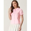 INSPIRE CHIC Women's Vintage Bow Tie Solid Peter Pan Collar Office Button Up Shirt - 3 of 4
