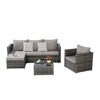 4-Pieces Outdoor Patio L-Shaped Sectional Sofa Set with Single Sofa & Glass Coffee Table - 3 of 4