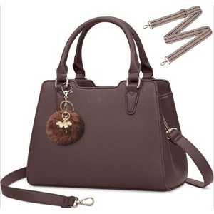 Top-Handle Handbags PU Vegan Leather Satchel Purses for Women with Cute Pom Pom - 1 of 4