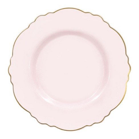 Smarty Had A Party 10.25" Pink with Gold Rim Round Blossom Disposable Plastic Dinner Plates (120 Plates) - image 1 of 2