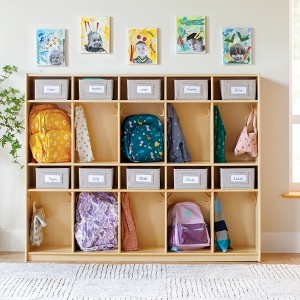Guidecraft EdQ 10-Section Wooden Storage Locker for Classroom, Kids Natural Wood Cubby Organizer with Shelves and Hooks for Coats - 1 of 4