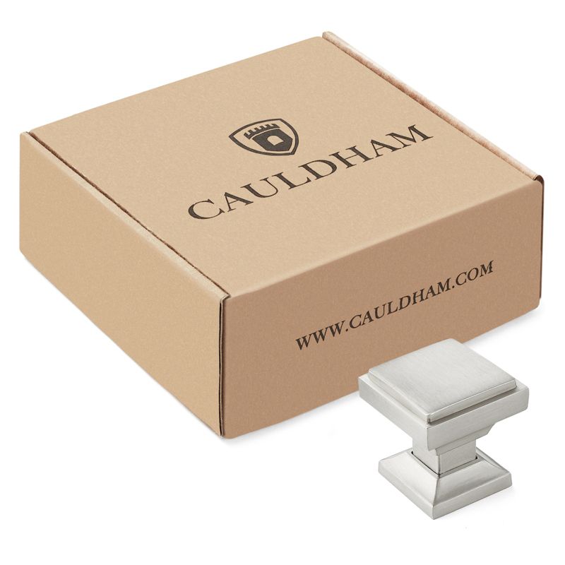 Cauldham Solid Kitchen Cabinet Knobs Pulls (1-1/8" Square) - Transitional Dresser Drawer/Door Hardware - Style S685 - Satin Nickel, 4 of 6